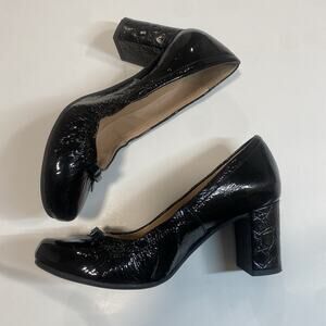 ANYI LU black Patent Leather Snakeskin heel pumps sz 6 EU 35.5 handmade in Italy